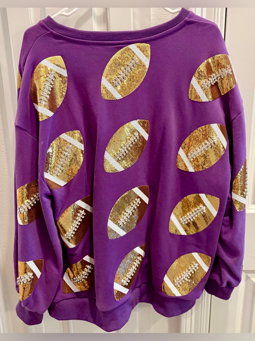 EUC!! QUEEN OF SPARKLES Sweatshirt with Gold Sequin & Crystal Footballs 🏈 - Picture 2 of 4
